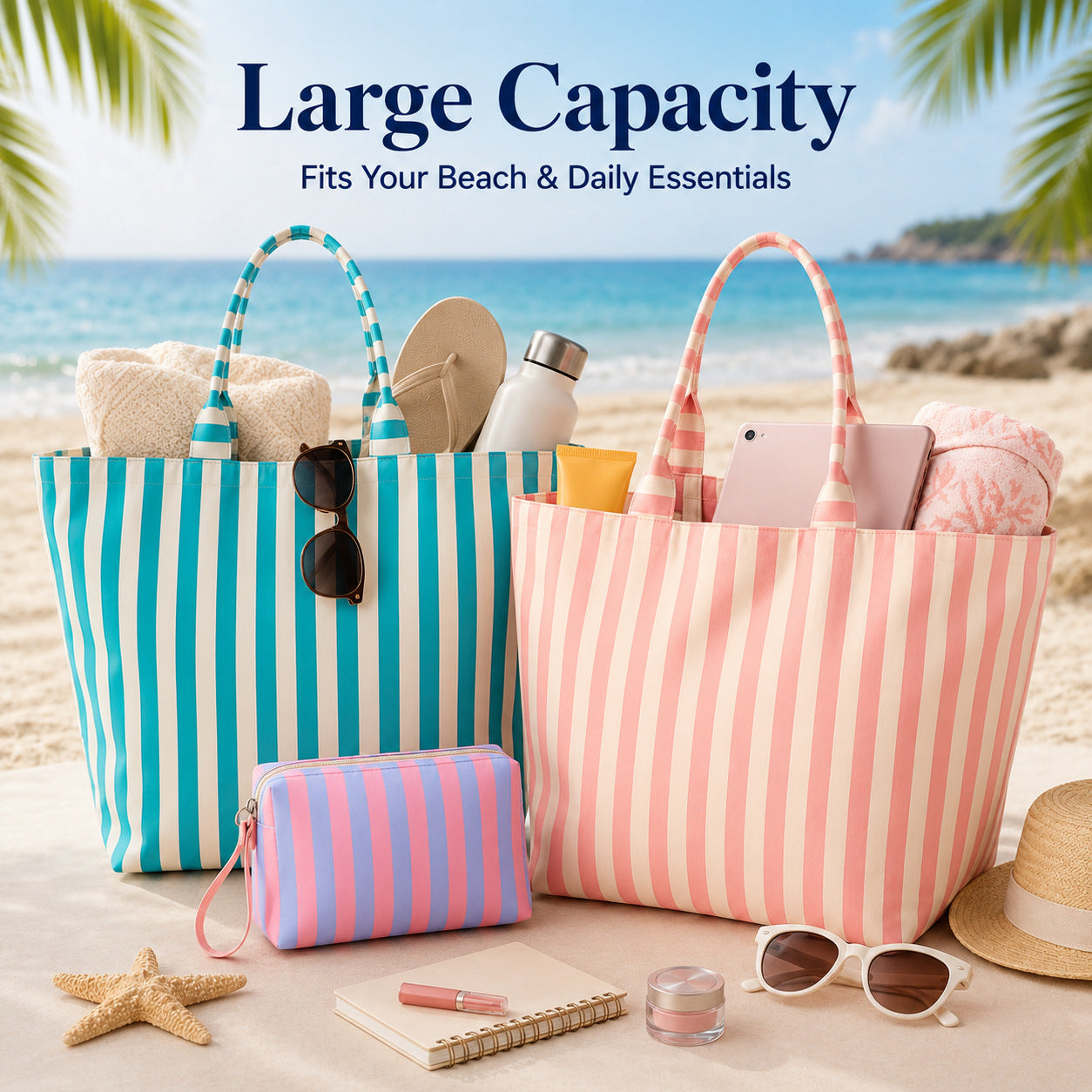 Strandtasche mit Breiten, Wasserabweisenden Streifen Brehn
