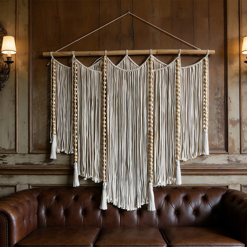 Elegante Makramee Wandbehang mit kunstvollen Fransen und Blättern
