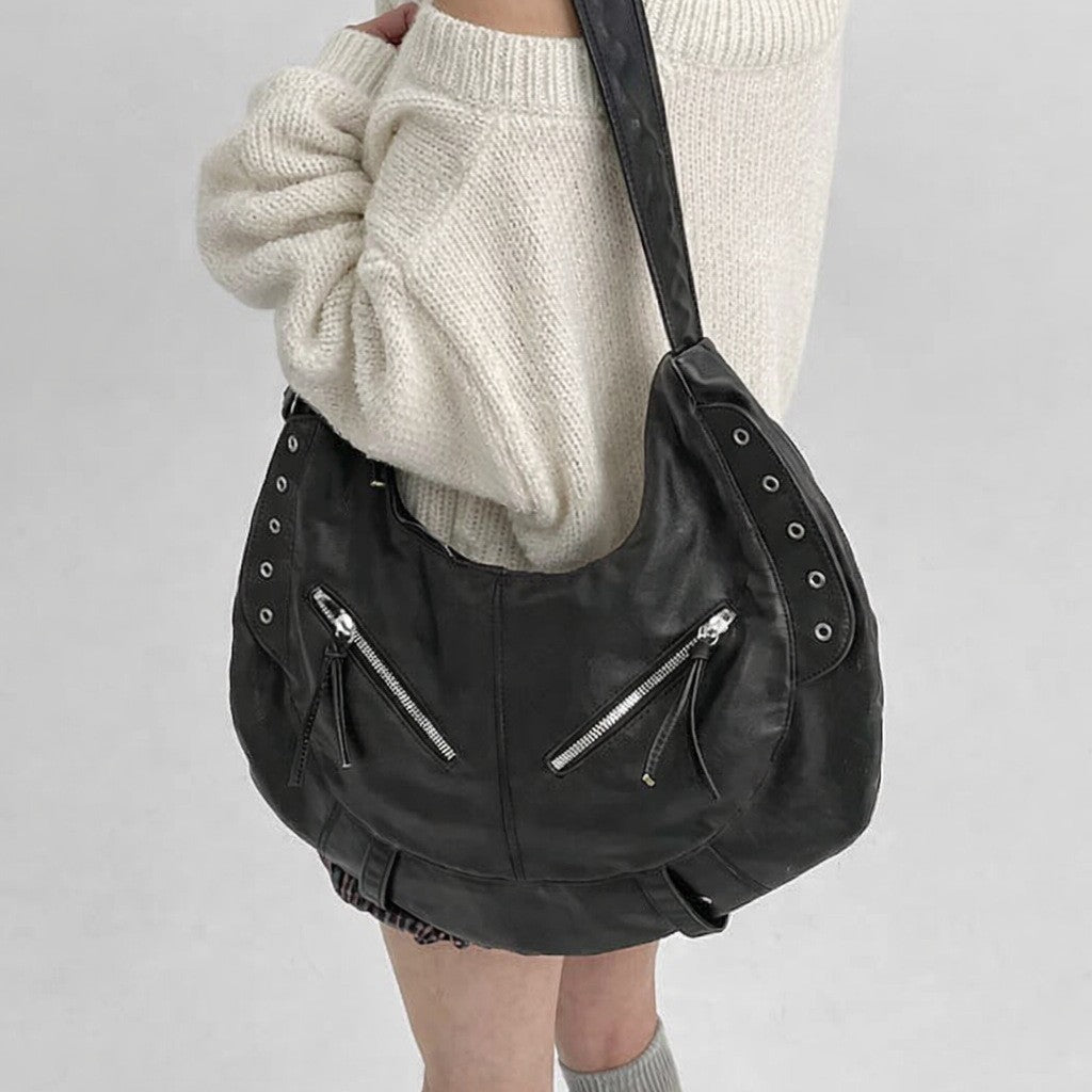 Multi-Pocket Lässige Leder Hobo Tasche