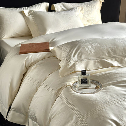 Umkehrbare strukturierte Sateen-Jacquard Bettbezugset mit Satin Saum und Kissenbezügen