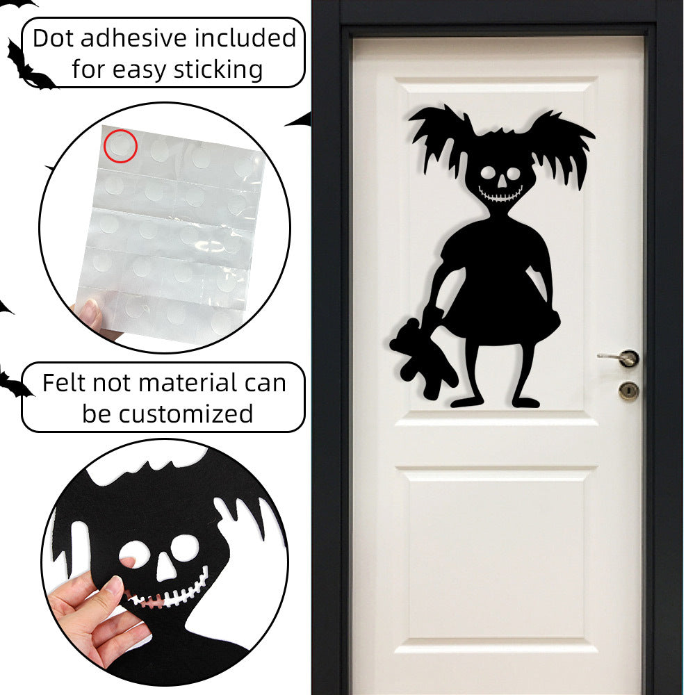 Großformatiger selbstklebender Wandsticker Grusel-Zombie mit Kürbis-Silhouette