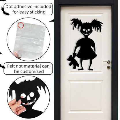 Großformatiger selbstklebender Wandsticker Grusel-Zombie mit Kürbis-Silhouette