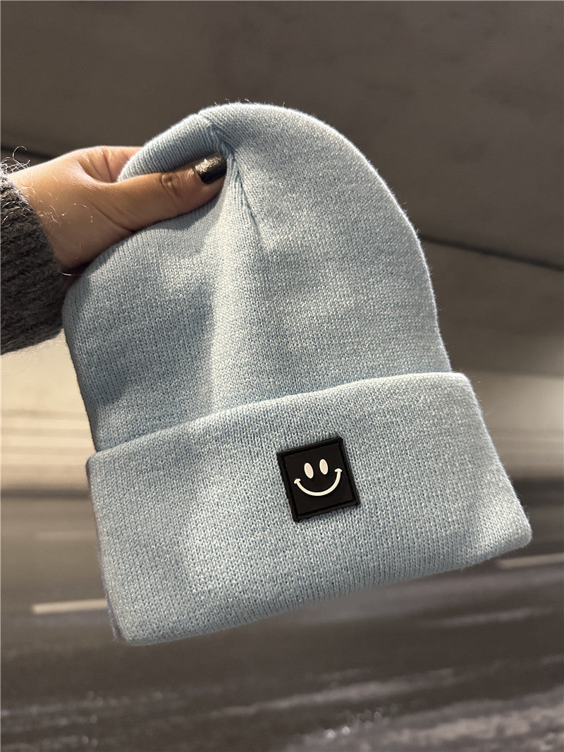 Smiley Face Ribbed Strickmütze