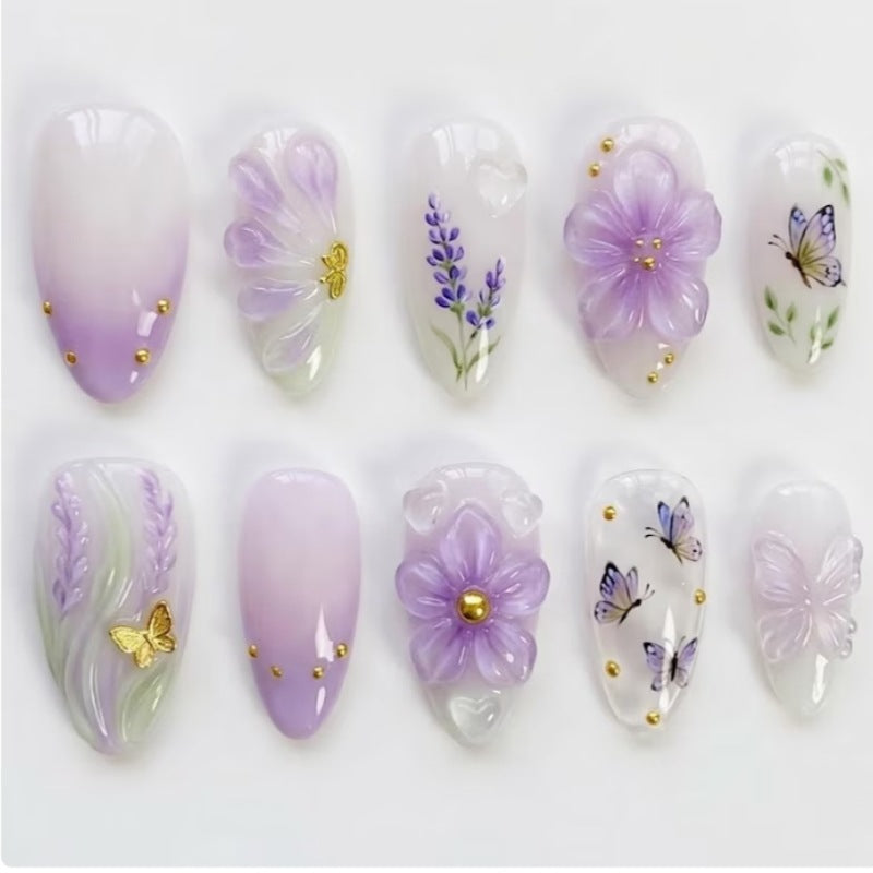 Elegante florale Kunstwerk Press-On Nägel Brehn