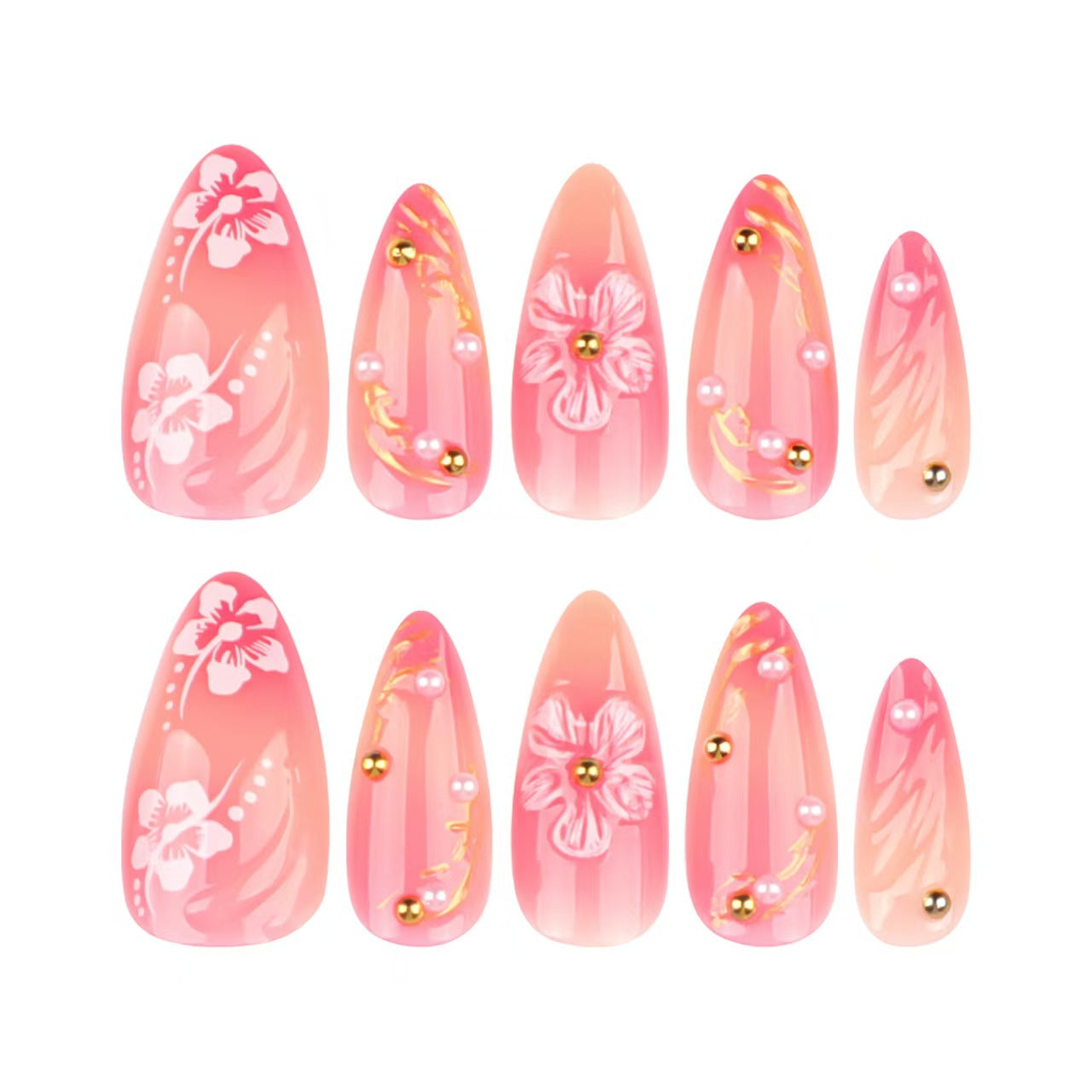 Blumen- und Dekorative Press-On Nagelset Brehn