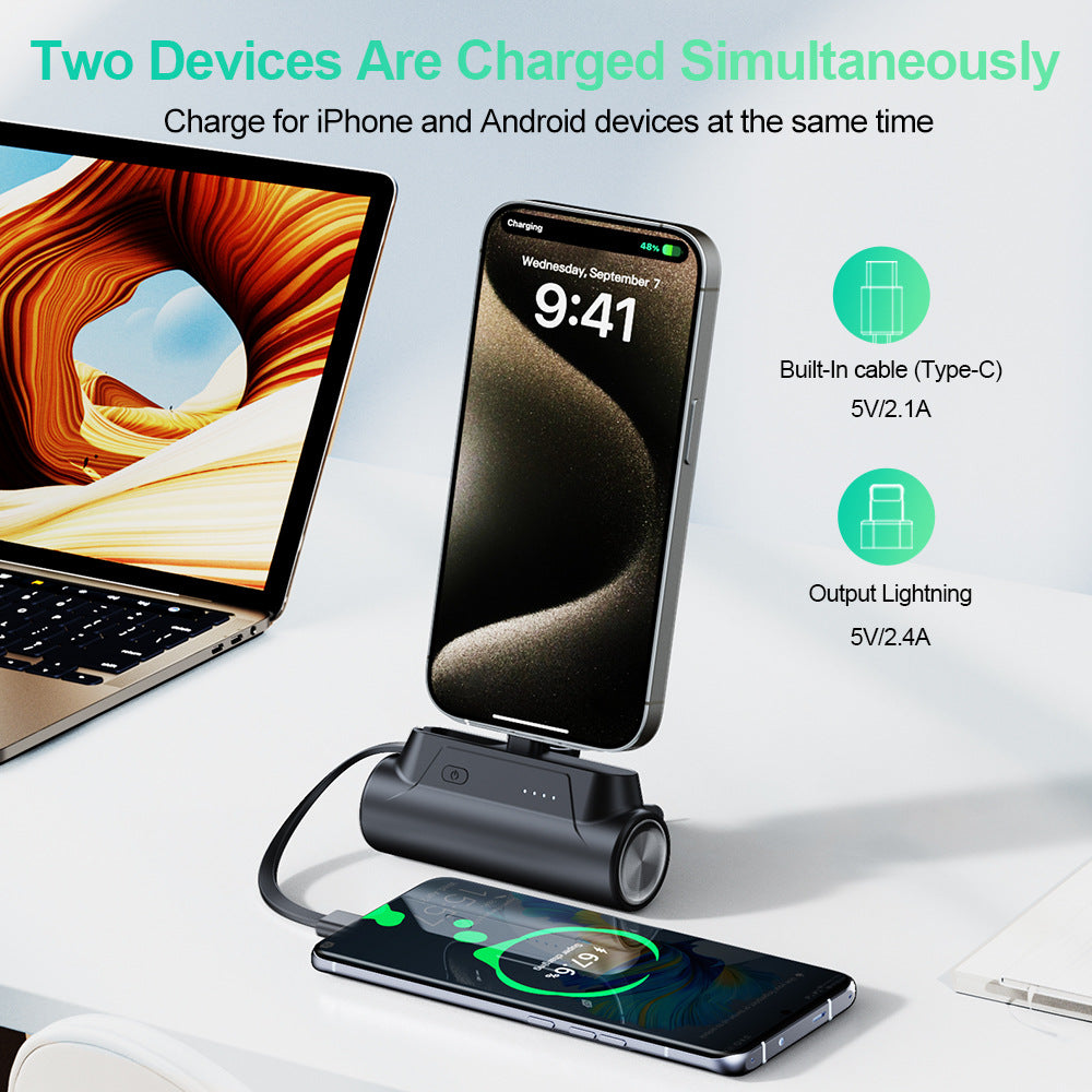 Mini Powerbank mit Integriertem Ladekabel Brehn