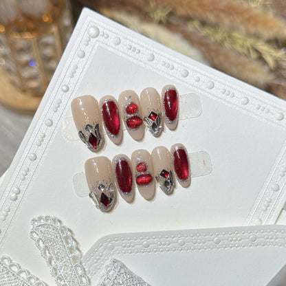 Premium Dekorative Press-On Nagelset mit Edelsteinakzenten Brehn