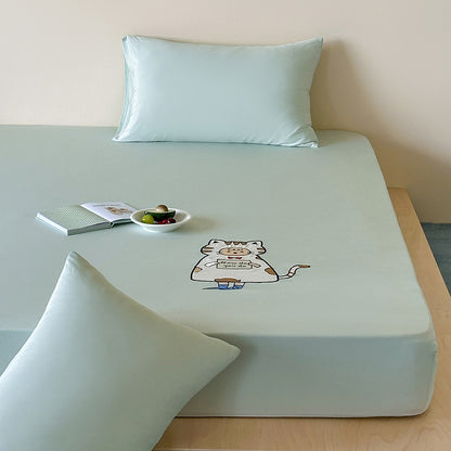 Spannbettlaken mit niedlichem Katzen-Print und elastischem Rundumgummi