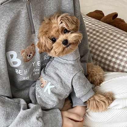Zip-Up Baumwollmischung Haustierpullover mit Teddy-Bären-Druck