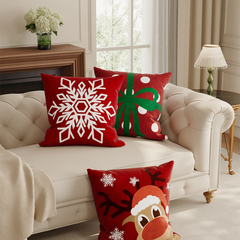 Festive Plush Decorative Throw Pillow Cover with Santa Illustration and Merry Christmas Script