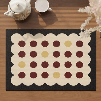 Scalloped Faux-Leather Dining Placemat with Polka Dot Texture