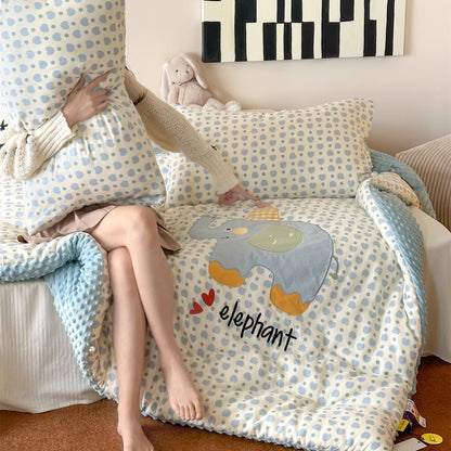 Quilted Baumwollmischung Applikation Hase Komforter Set mit Wendbarem Minky Besatz und Dekorativen Kissenbezügen