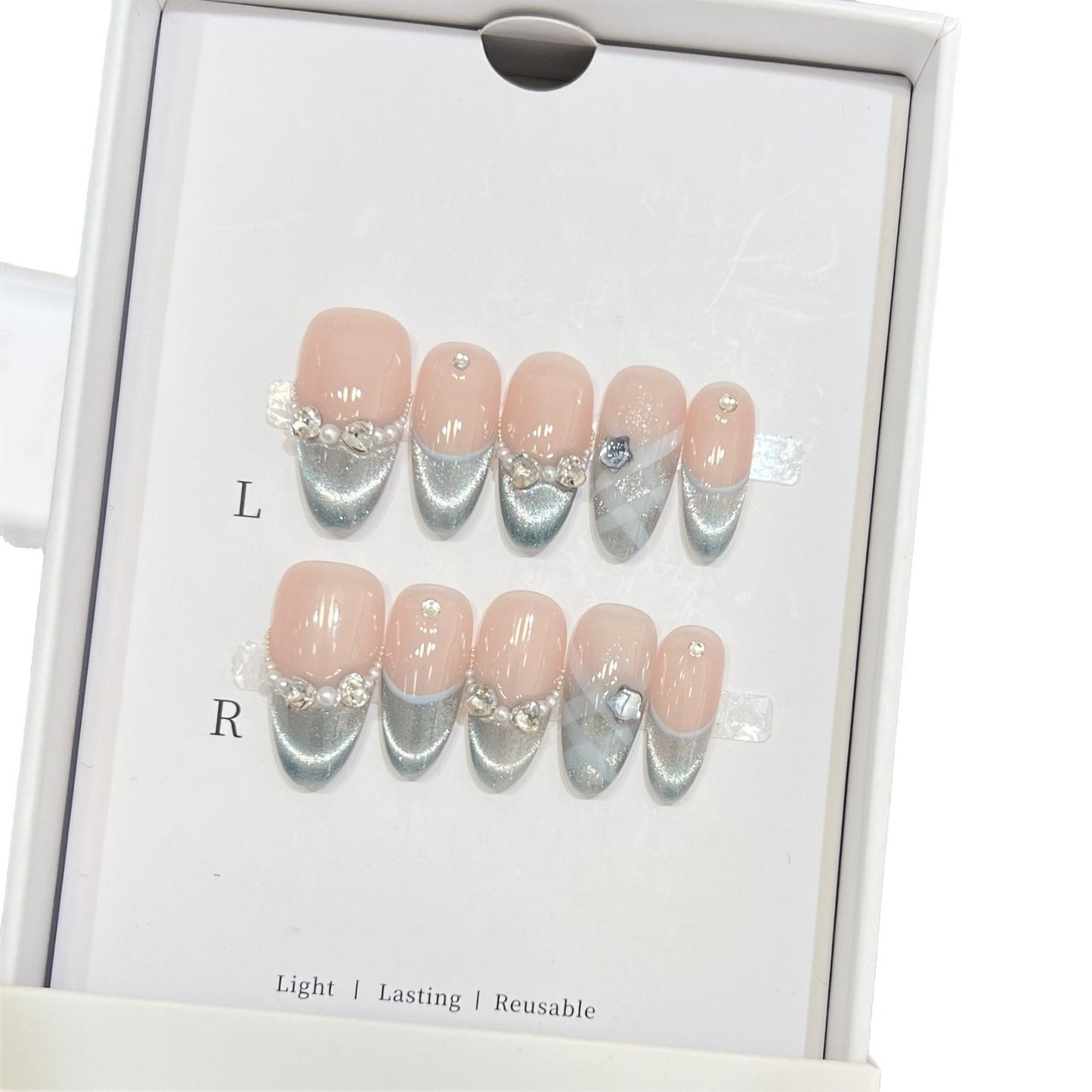 Elegante wiederverwendbare French Tip Press-On Nagelset Brehn
