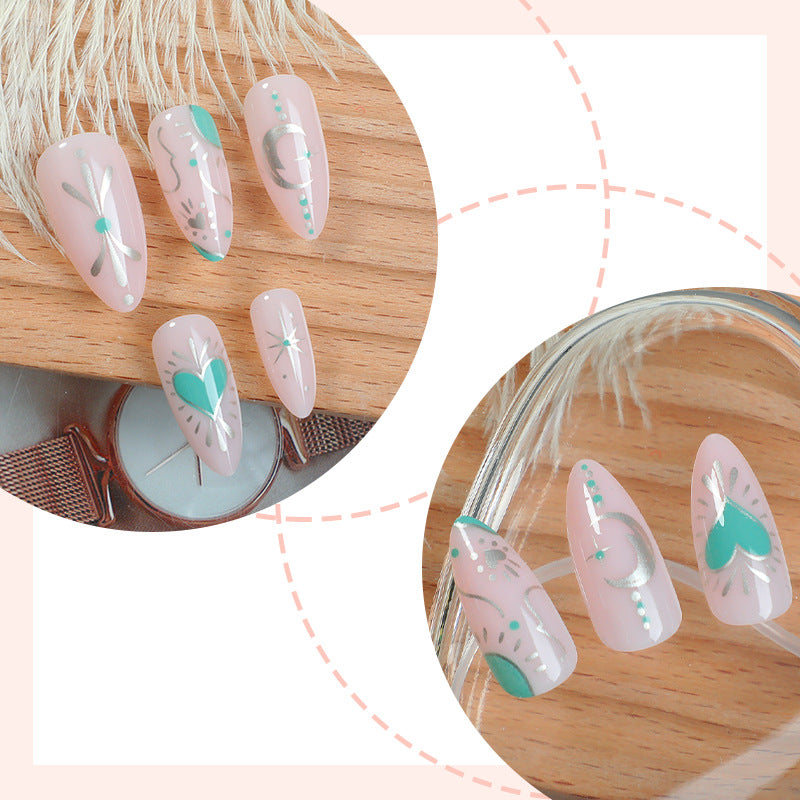 Künstlerisches Press-On-Nagelset mit stilvollen Blumen- und Edelstein-Designs Brehn