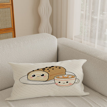 Cotton-Linen Kawaii Breakfast Bread and Coffee Illustrated Decorative Throw Pillow Cover