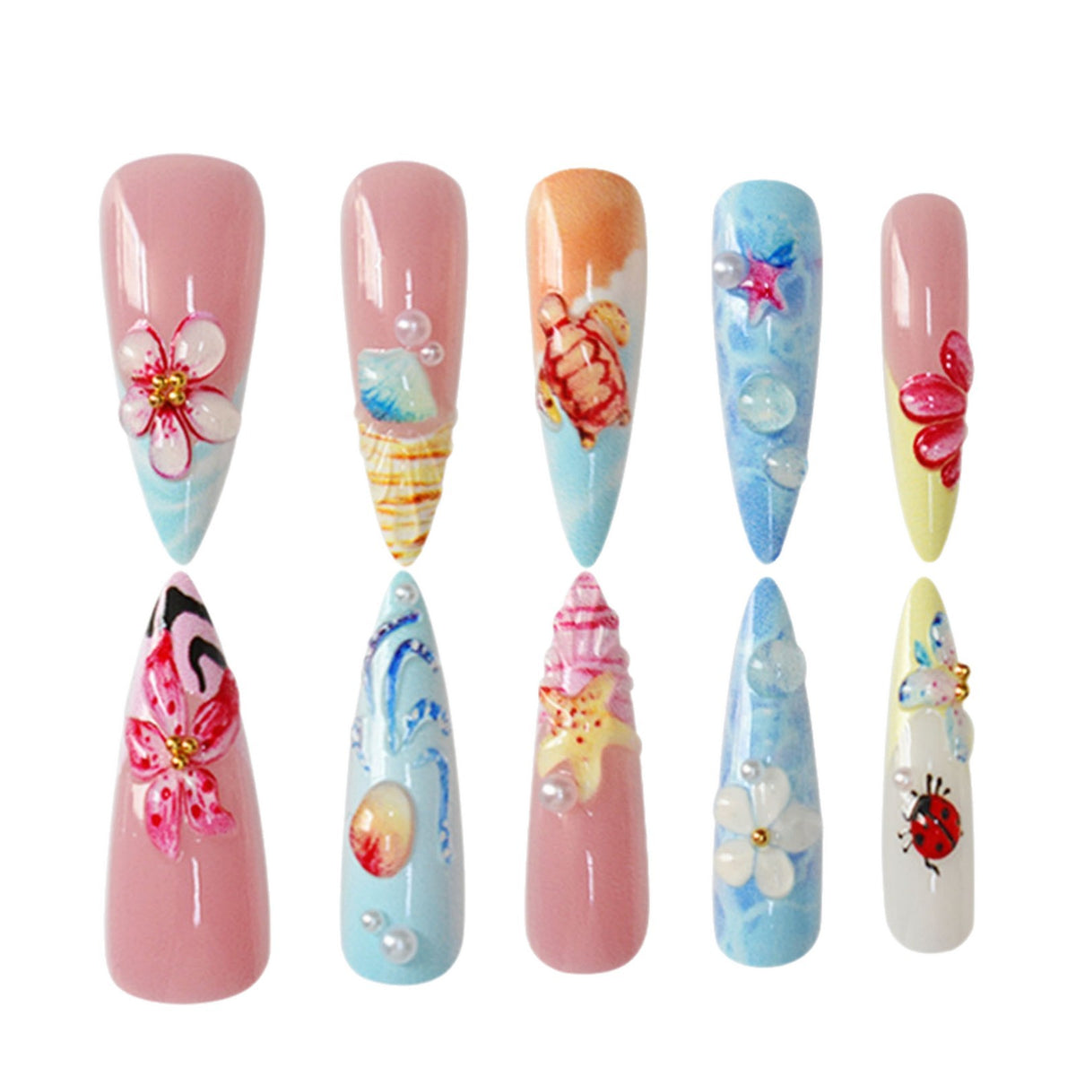 Künstlerisch vom Ozean inspiriertes Nagelkunst-Enhancements Brehn