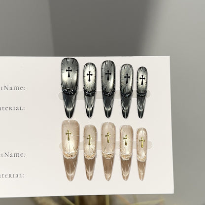 Elegante gotische Kreuz-Themen Press-On Nagel Set