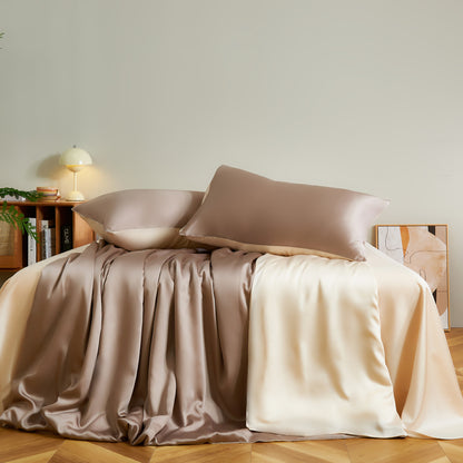 Luxuriöses Satin-Bettlaken-Set mit seidig-glatt wirkender Mikrofaser und drapiertem Fall