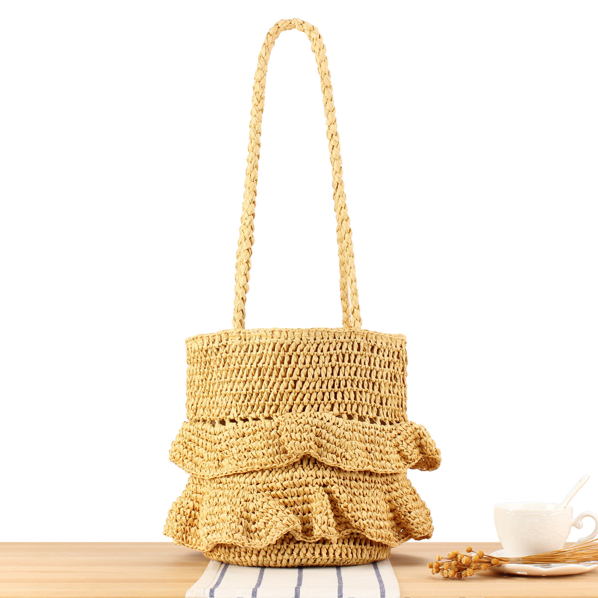 Modische Geflochtene Tasche mit Volants Brehn