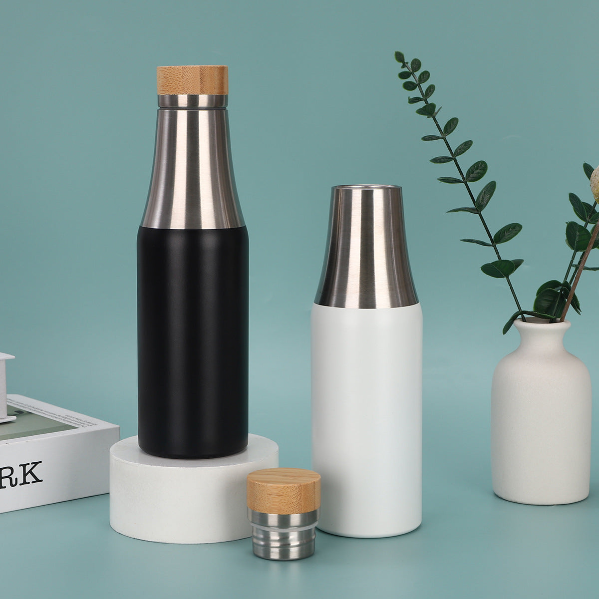 Damen edelstahl isolierte Trinkflasche mit Bambusdeckel Brehn