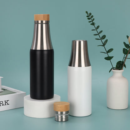 Damen edelstahl isolierte Trinkflasche mit Bambusdeckel Brehn