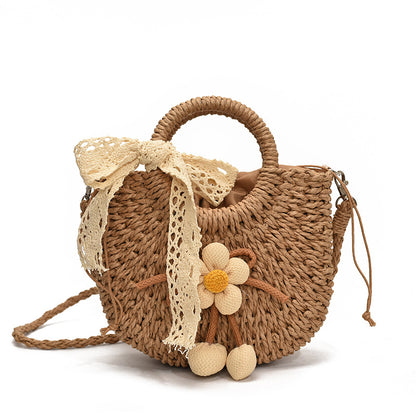 Handgefertigte Blumenakzent-Stroh-Tasche