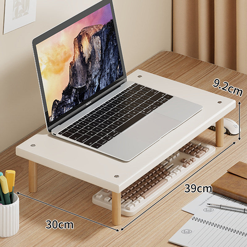 Kompakte Desktop-Laptop- und Monitorerhöhung mit Untertischstauraum und Holzbeinen