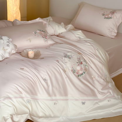 Luxus Baumwollsatin Bestickte Botanische Kaninchen Bettbezugset