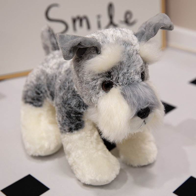 Realistischer Schnauzer Plüsch Stehender Stoffhund mitWeichem Kunstfell & Gestickten Details Brehn