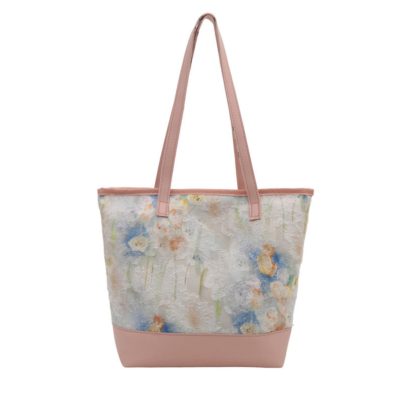 Künstlerische floral gestickte Tote-Bag Brehn