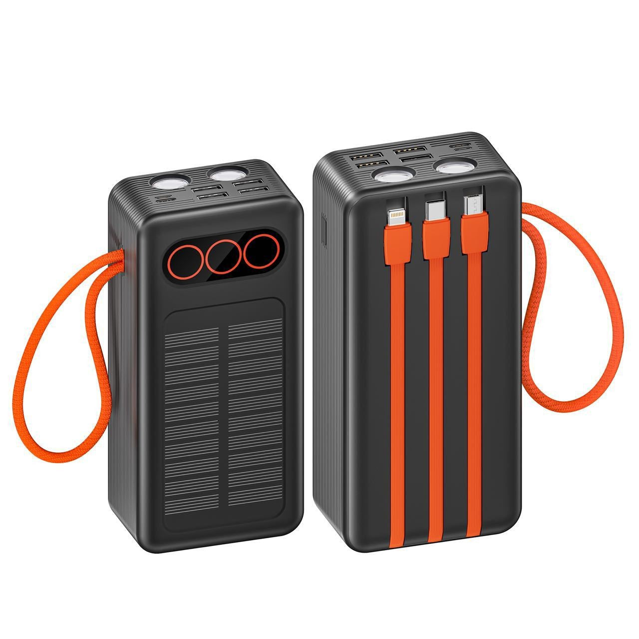 Tragbare Solar-Powerbank mit Integrierten Ladekabeln und Schnellladefunktion Brehn