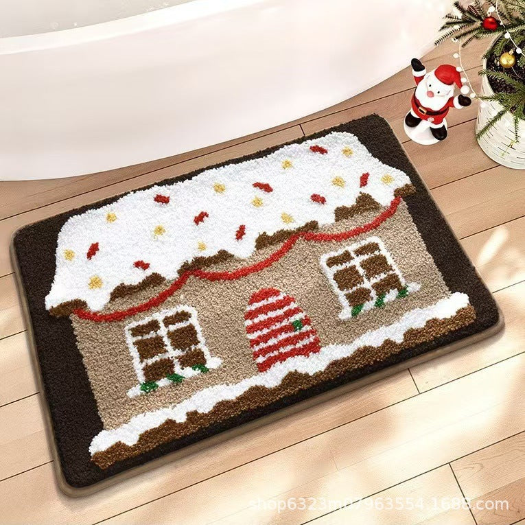 Rutschfeste Chenille Weihnachtsplätzchenhaus Badematte