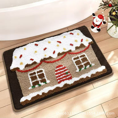 Rutschfeste Chenille Weihnachtsplätzchenhaus Badematte