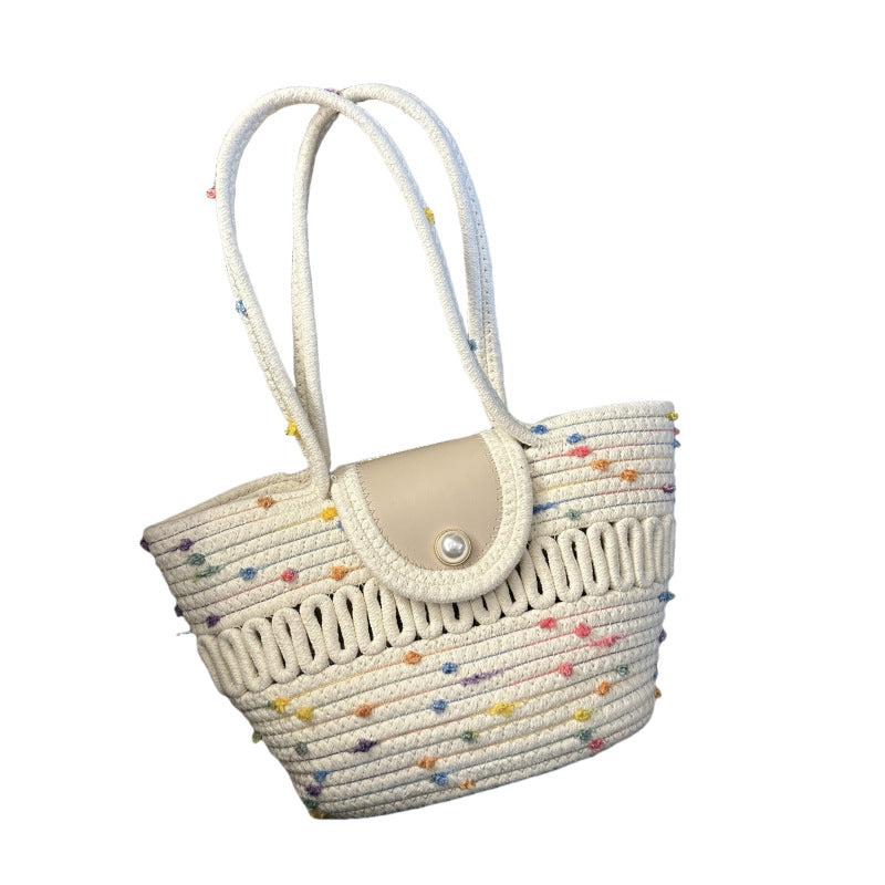 Damen Modische Handtasche mit buntem Baumwollgeflecht Brehn