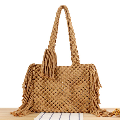 Makramee Tasche mit Kreativen Fransen und Bequemem Tragegriff Brehn