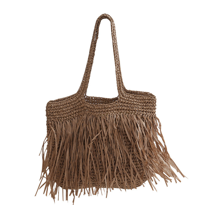 Handgefertigte Strandtasche mit Fransig Gestaltetem Design Brehn