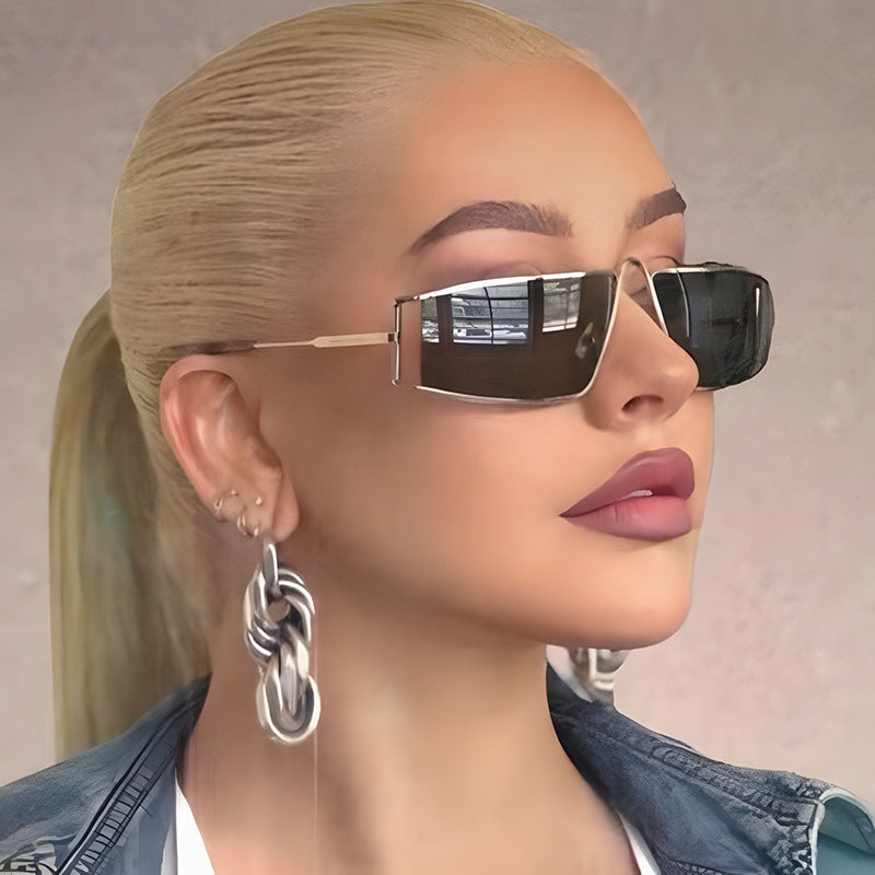 Damen trendige Sonnenbrille im futuristischen Design mit eckigen Gläsern Brehn