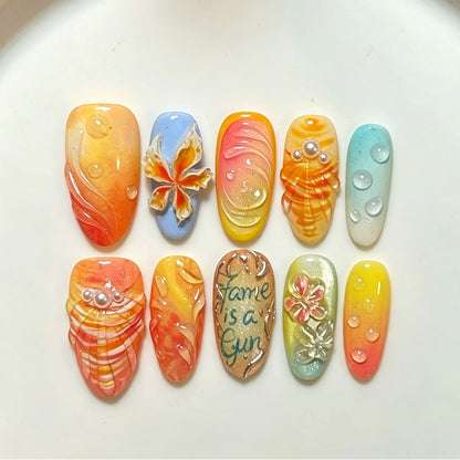 Kunstnagelset mit floralen und kreativen Designs Brehn