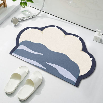 Cloud-Shaped Absorbent Microfiber Anti-Slip Bath Mat with Coastal Wave Print