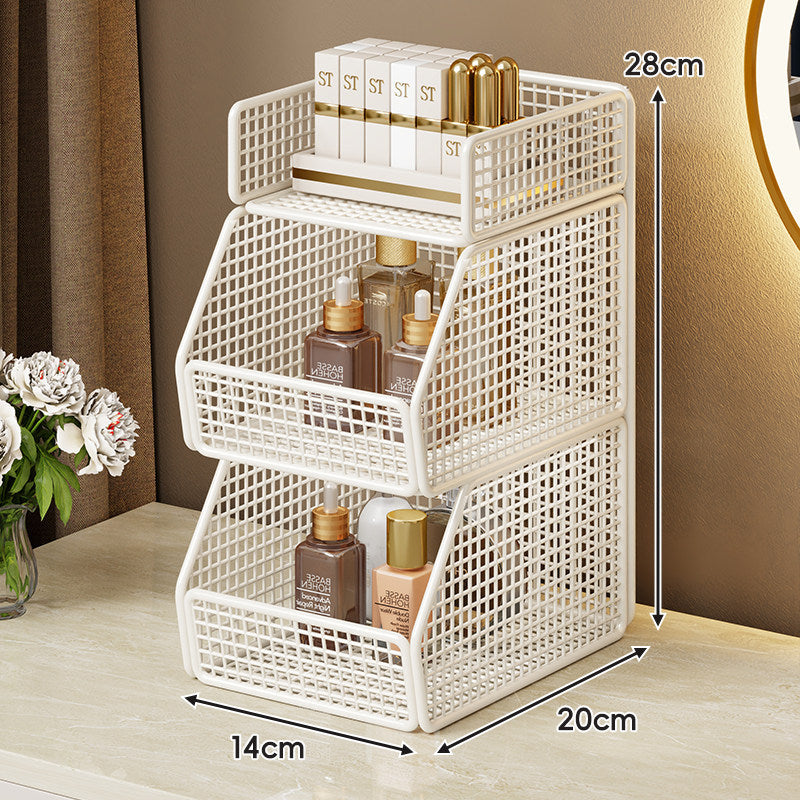 Zweischichtiger Metallgitter-Countertop-Vanity-Organizer-Regal mit erhöhtem Frontlippe