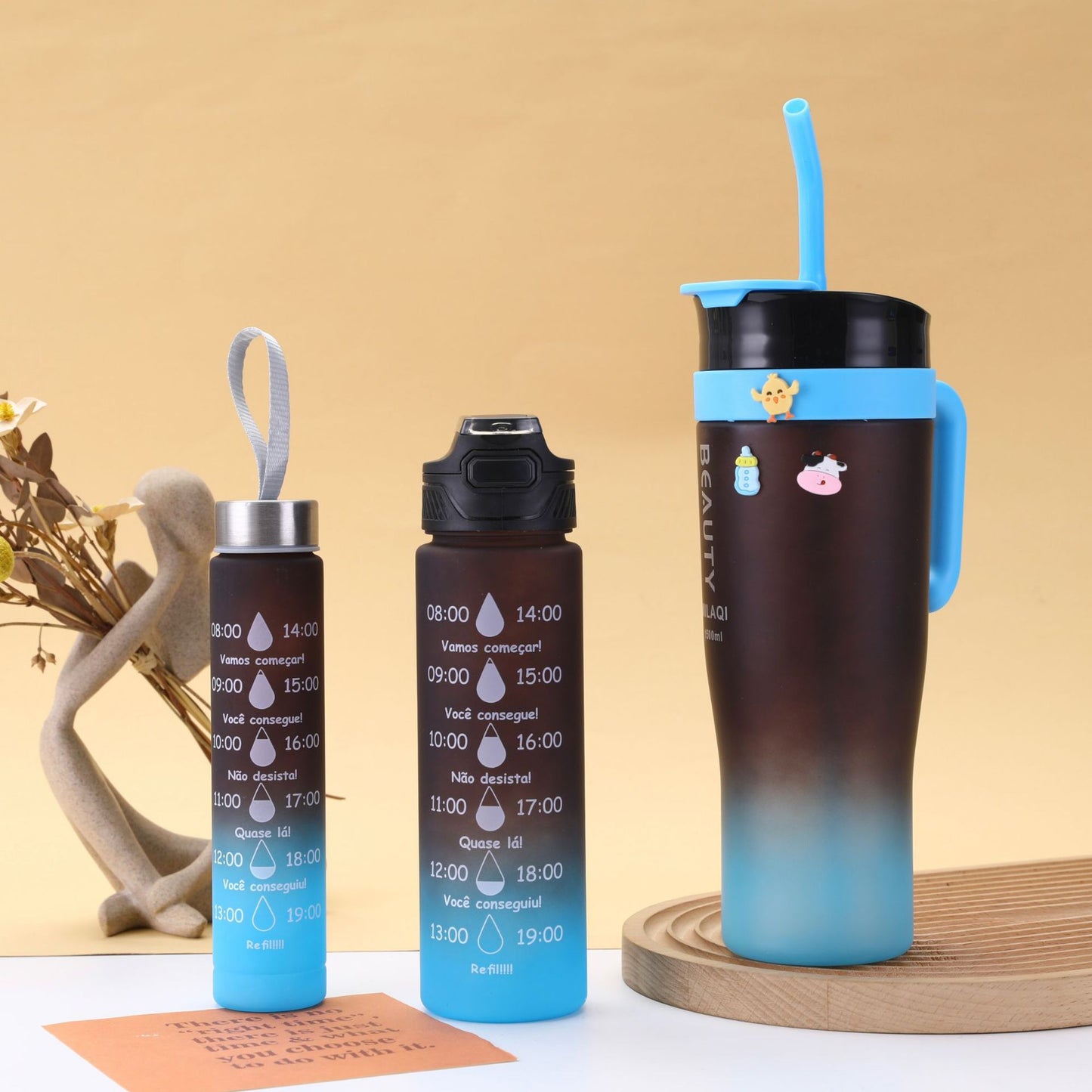 Damen stilvolle und praktische Wasserflasche mit Motiv und Zeitmarkierung Brehn