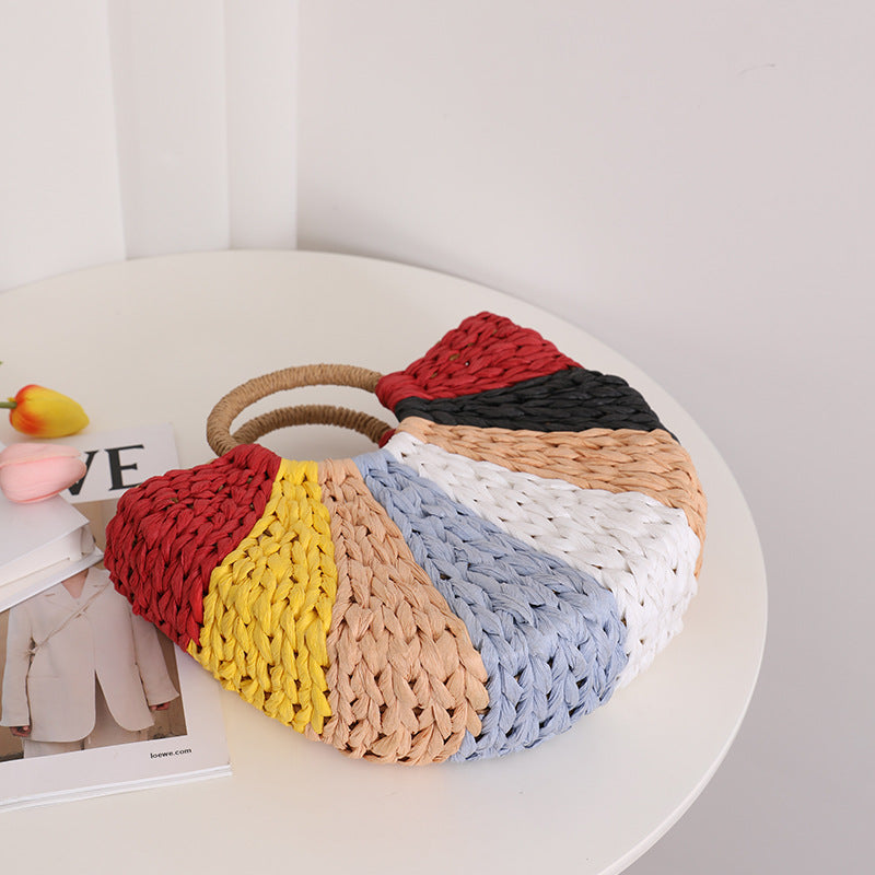 Damen Handgefertigte Basttasche mit buntem Design Brehn
