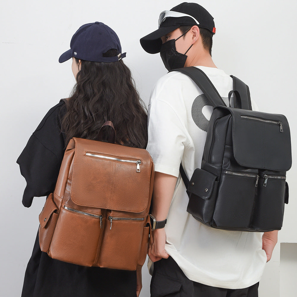 Stylische Mehrfach-Taschen Leder Rucksack Brehn