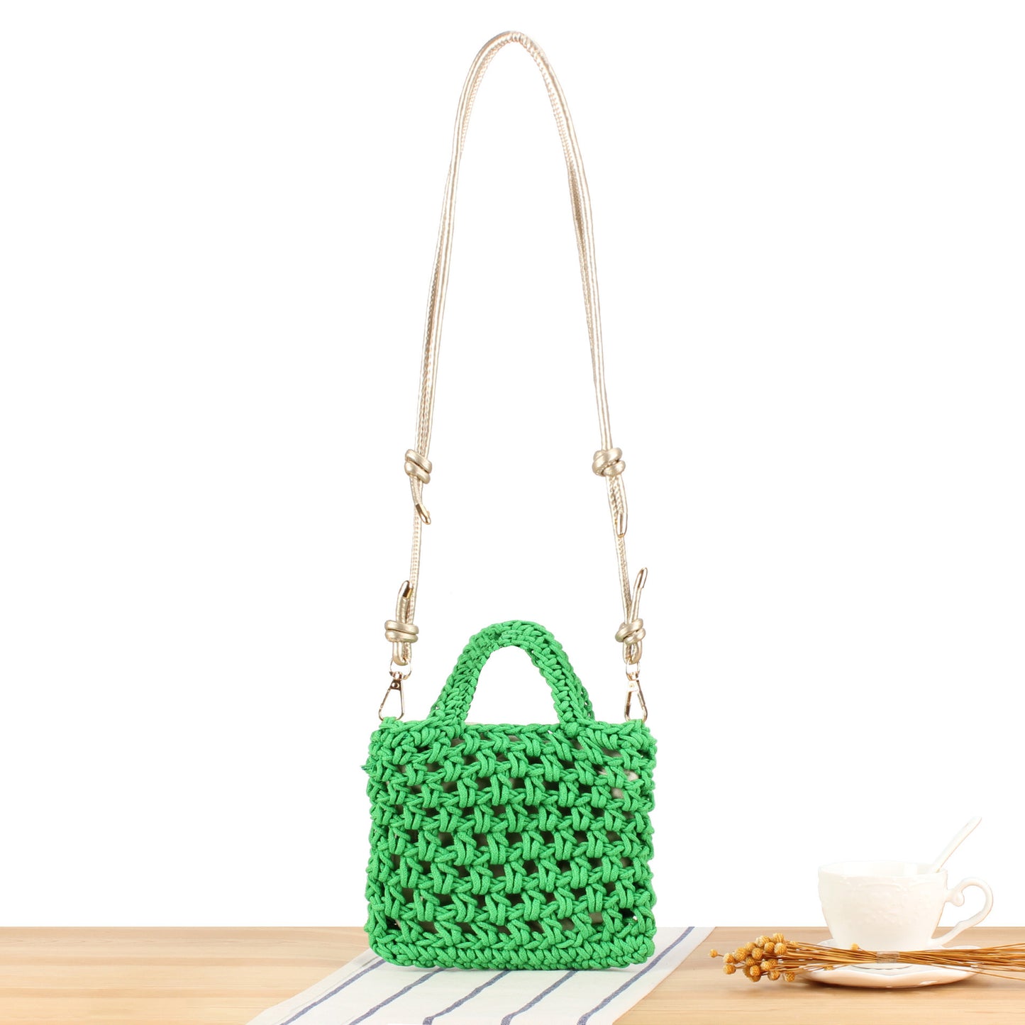 Handtasche Aus Handgefertigtem Makramee mit Verstellbarem Schulterriemen Brehn