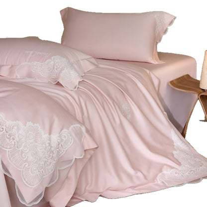 Luxuriöses Satin-Feeling besticktes Bettbezug-Set mit Kissenbezügen