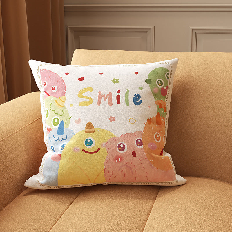 Square Illustrated 'Smile' Microfiber Front Cushion Cover with Hidden Zipper