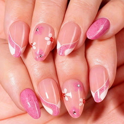 Künstlerisches Press-On Nagelkunst Set mit floralem und Ombre-Designs Brehn