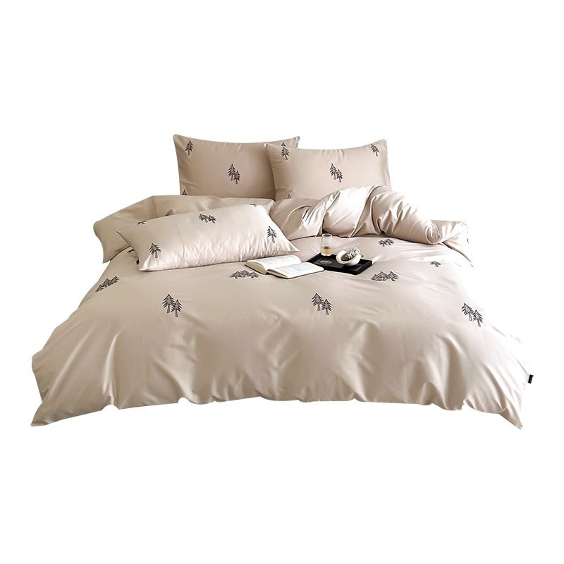 Luxus Baumwoll-Satin Bettbezug Set mit minimaler Kiefernstickerei