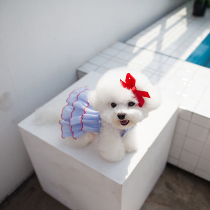 Schichtige Chiffon Rüschenträger-Hundekleid mit elastischem Rücken und Kontrastbesatz