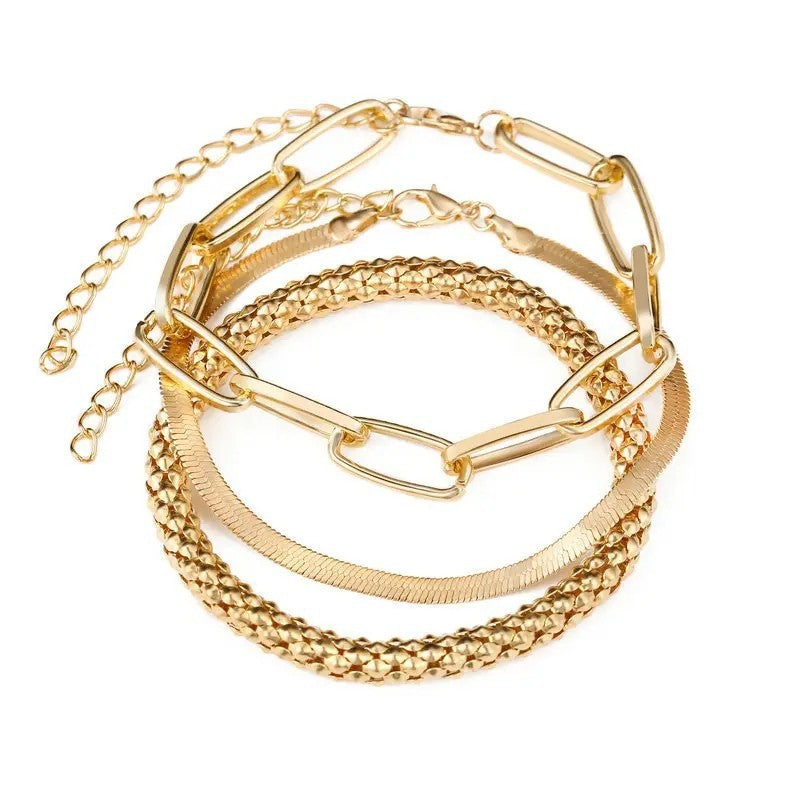 Multi-Texturiertes Silberkettenarmband-Set Brehn